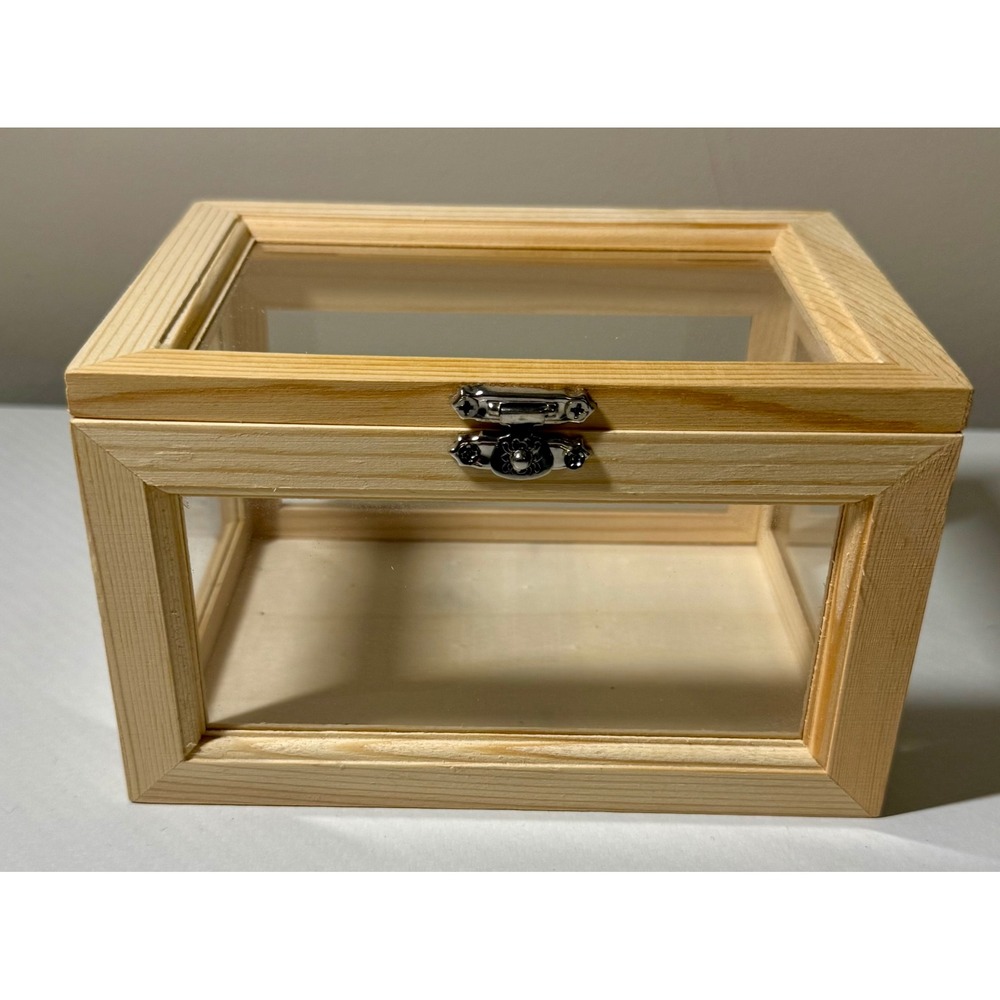 Make Market Glass Wood Display Box 6in NEW Natural Unfinished Curio Case 82959